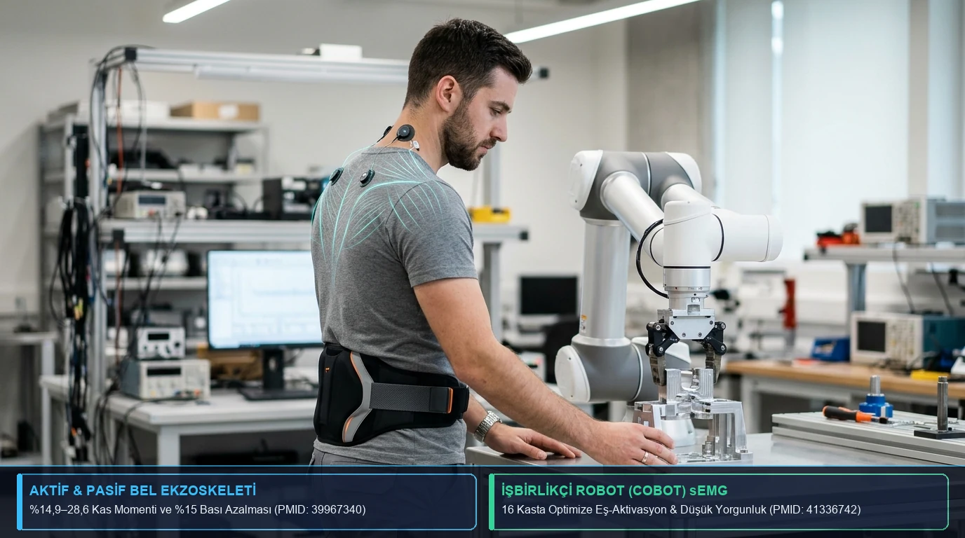Bel destekli dış iskelet ve işbirlikçi robot kol kullanımında sırt kas aktivasyonu ve bel diski basısının azalması