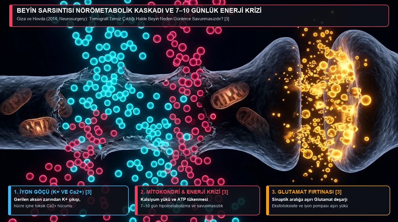 Beyin sarsıntısı sonrası hücre içi mineral sızıntısı, aşırı enerji tüketimi ve 7-10 gün süren enerji krizi